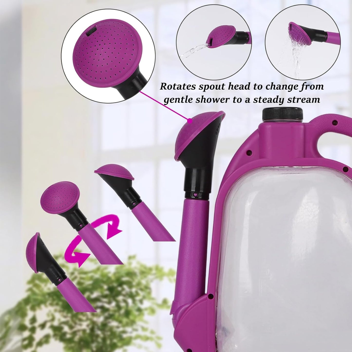 Foldable Watering Can 0.8 Gallon Transparent Plastic with Long Spout & Ergonomic Handle, Compact for Indoor Outdoor Plants（Purple）