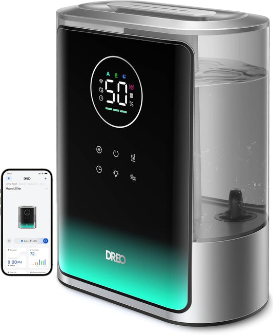 Dreo 8L Smart Humidifier Large Room 600ft², HM717S, 80H Runtime Supersized Warm and Cool Mist Humidifiers for Bedroom Baby, 28dB Quiet Air Humidifier for Plants Indoor, Home, Whole House, Silver
