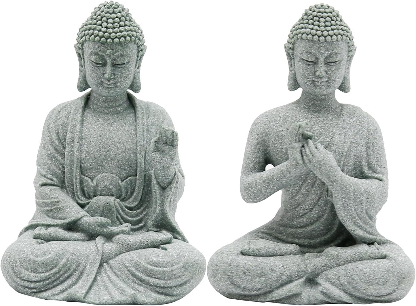 VIKKSAER 2Pcs Micro Buddha Statue Decorations for Asian Garden Underwater Landscaping Home Zen Decor, Small Meditating Sandstone Buddha Statues, Micro Landscape Ornament