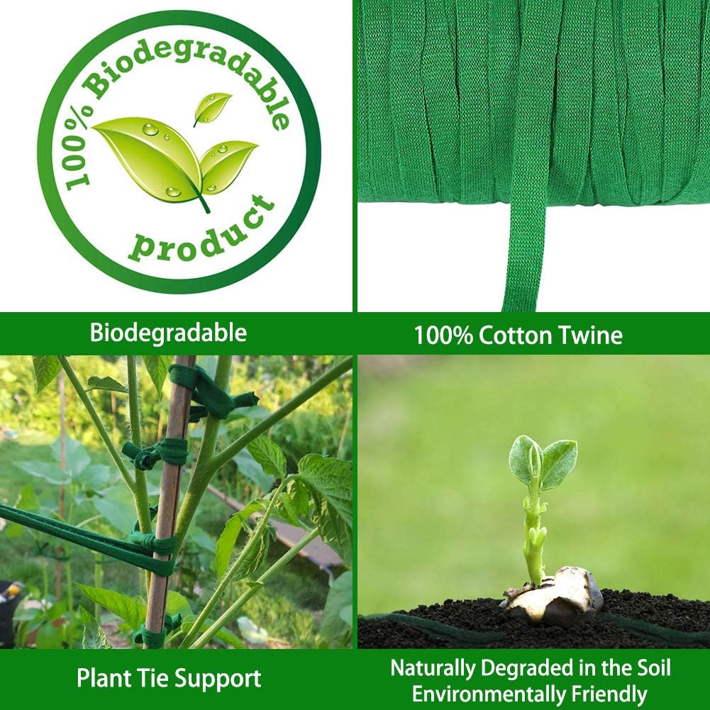 Plant Ties, 164 Feet 8mm Green Garden Twine Soft Garden String Stretchy Tree Supports Biodegradable for Tomato Plants, Climbing Roses and Vines Organizing