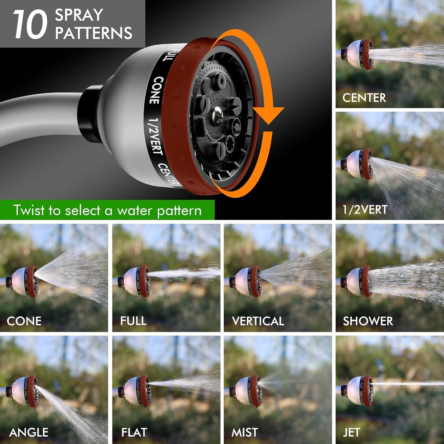 RESTMO Watering Wand Heavy Duty, Metal Garden Hose Wand with 10 Spray Patterns, 15-Inch Long Hose Nozzle Sprayer with Thumb Flow Control, Ideal to Water Hanging Baskets and Shrubs, Red