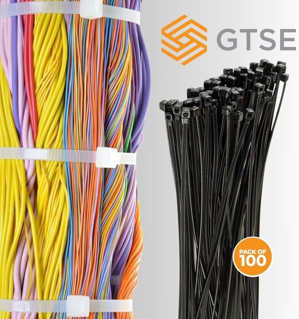 GTSE 14 Inch Black Zip Ties, 100 Pack, 50lb Strength, UV Resistant Long Nylon Cable Ties, Self-Locking 14" Tie Wraps