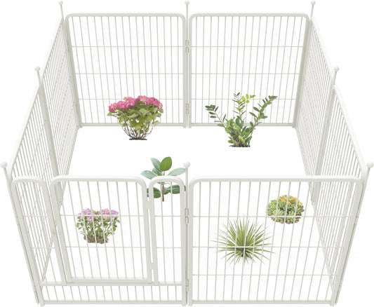 FXW Garden Fence Outdoor for The Yard – 32in(H) x 18.2ft(L) Heavy Duty Metal Animal Barrier for Dog and Rabbit, Decorative Dog Fence, 8 Panels, White