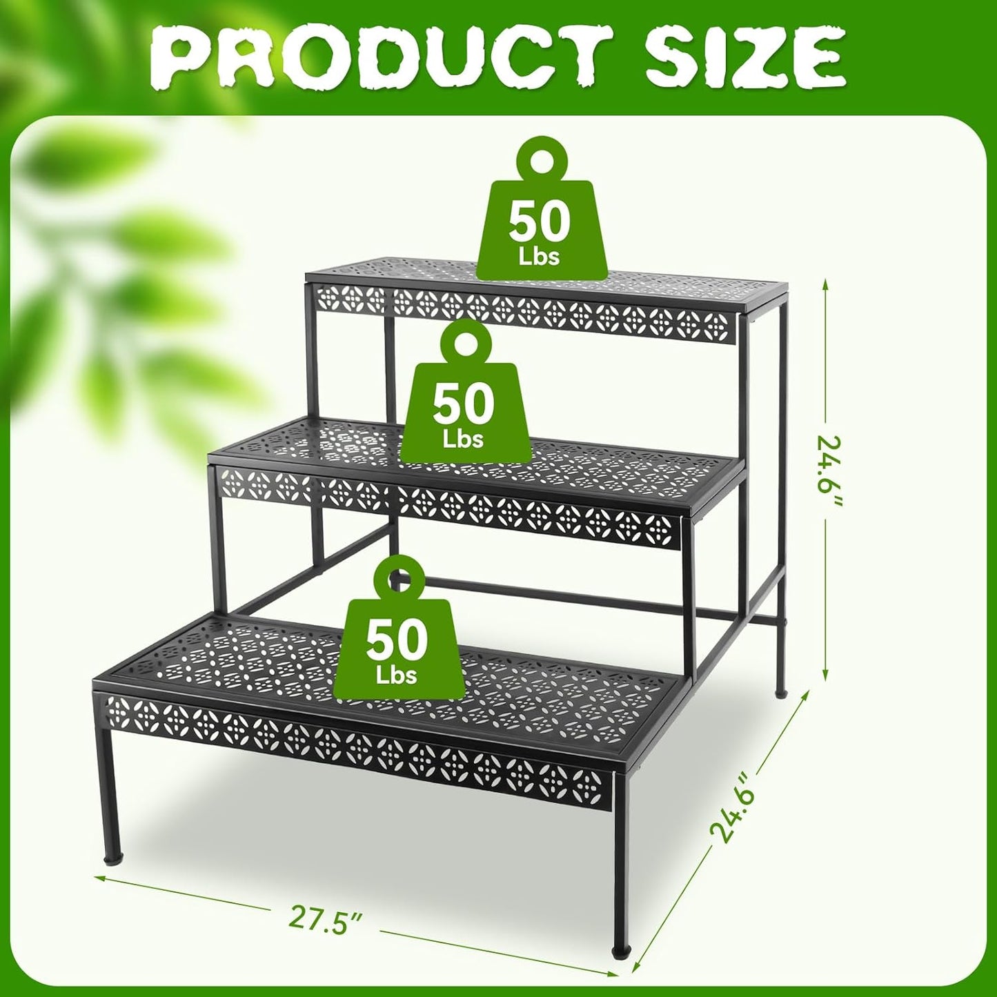 3 Tier Metal Plant Stand, Ladder Flower Pot Holder Plant Stands, Tiered Plant Stand Outdoor Storage Organizer Rack for Home Garden Patio Balcony