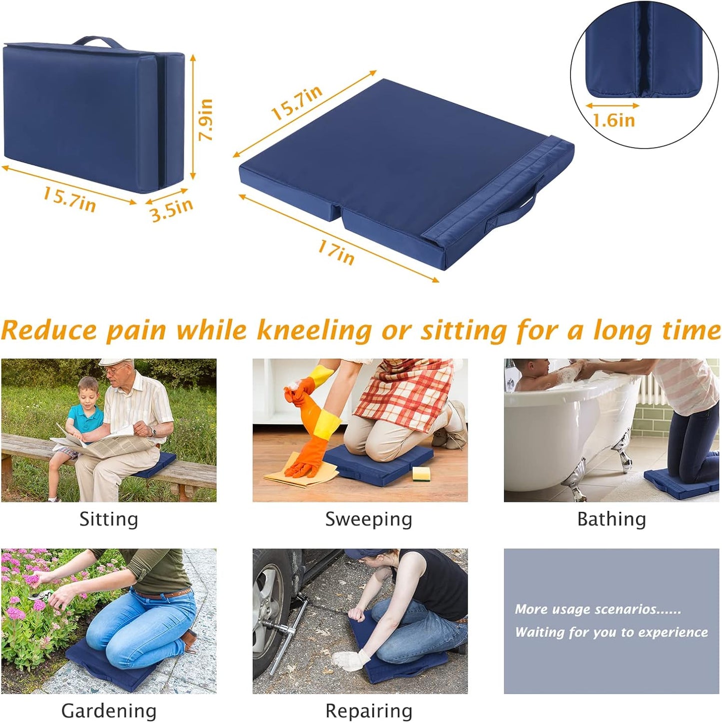 Patented Garden Kneeler and Seat Heavy Duty, Upgraded Garden Bench with Thicker Wider Soft Detachable Kneeling Pad, with 2 Tool Store Pouches, Nice for Mother Father Gardeners