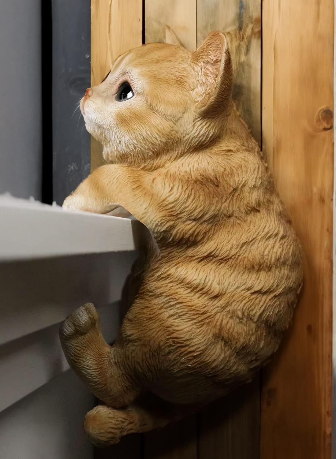 coolboy Hanging Cat Statue Garden Patio Decor,Lifelike Orange Tabby Cat Figurine Kittens Outdoor Statue Decor,Pot Pal Hanging Animal Resin Cat Figurine for Cat Lovers