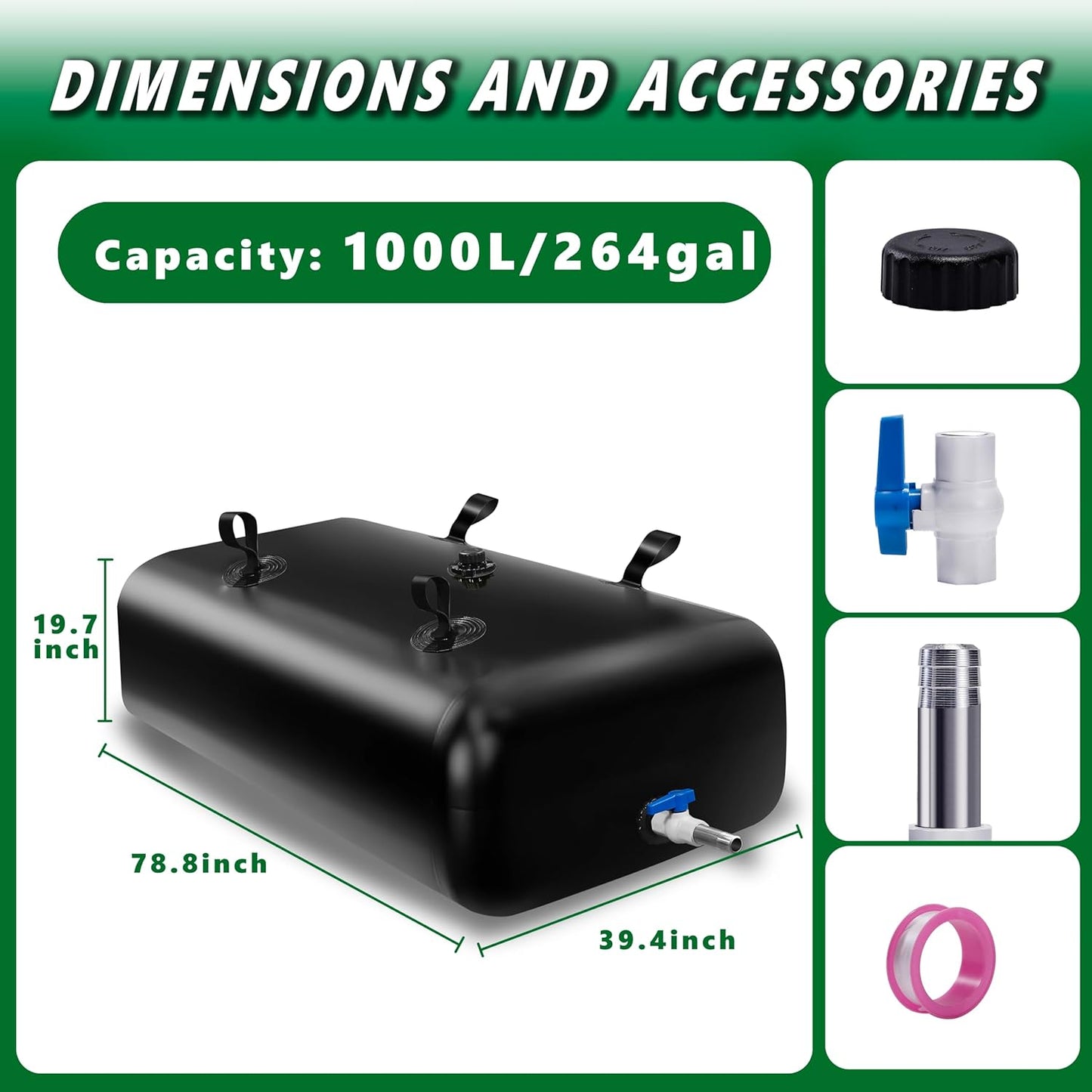 MXQMKL 1000 L/264 gal Water Bladder Storage Containers, Foldable Portable Water Tank Large Capacity Soft Water Bag, Drought Resistance, Fire Prevention, Emergency Water