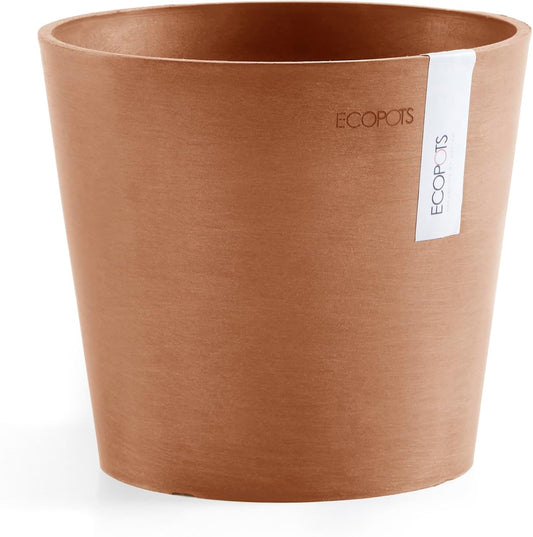 Ecopots Amsterdam Mini Durable Modern Round Recycled-Based Composite Flower Pot Planter, Terracotta Color, 7"