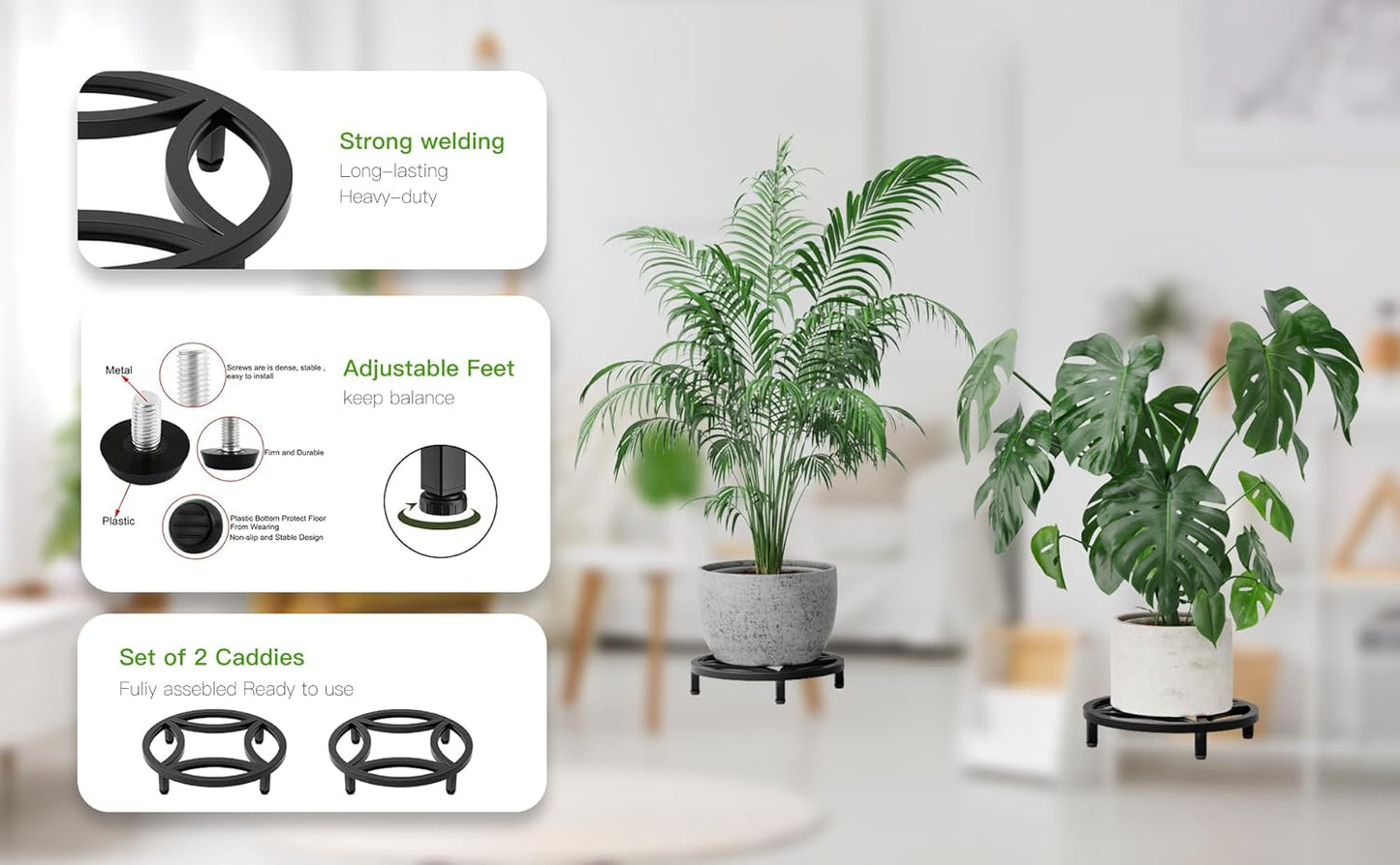 Zhongma 2 Pack 11.8" Sturdy Potted Plant Stand Flower Pot Holder Heavy Duty Construction, Low Plant Stand for Home Indoor and Outdoor, Sturdy plant riser and saucer without Installation Required