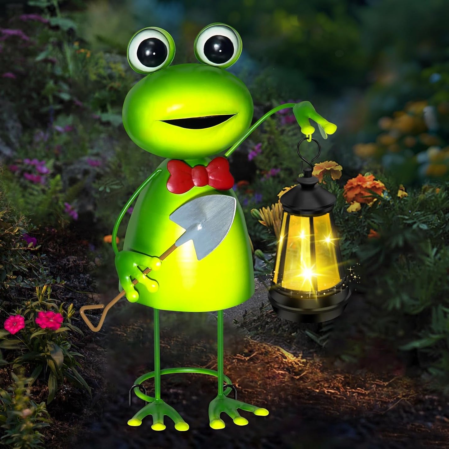 Solar Garden Lights Frog Statue with Solar Lantern Lights,13.78in Tall Frog Decor Fairy Accessories,Birthday Gifts for Women Mom Grandma,Big Metal Decorative Stakes for Home decor,Patio,Porch,Yard Art