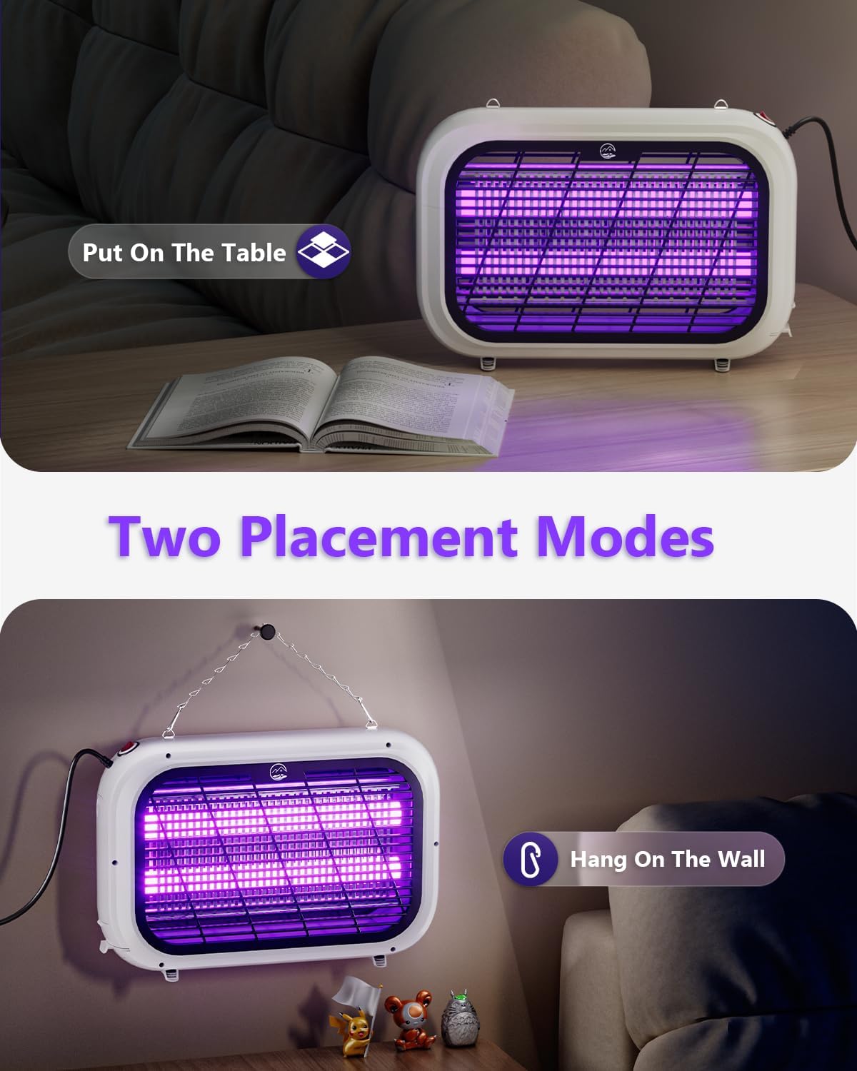 Bug Zapper Indoor, High Voltage Electric Mosquito Zapper, Durable Fly Trap Mosquito Trap, Fly Zapper with Removable Washable Tray for Home Patio Backyard, Including 2 Replacement Bulbs