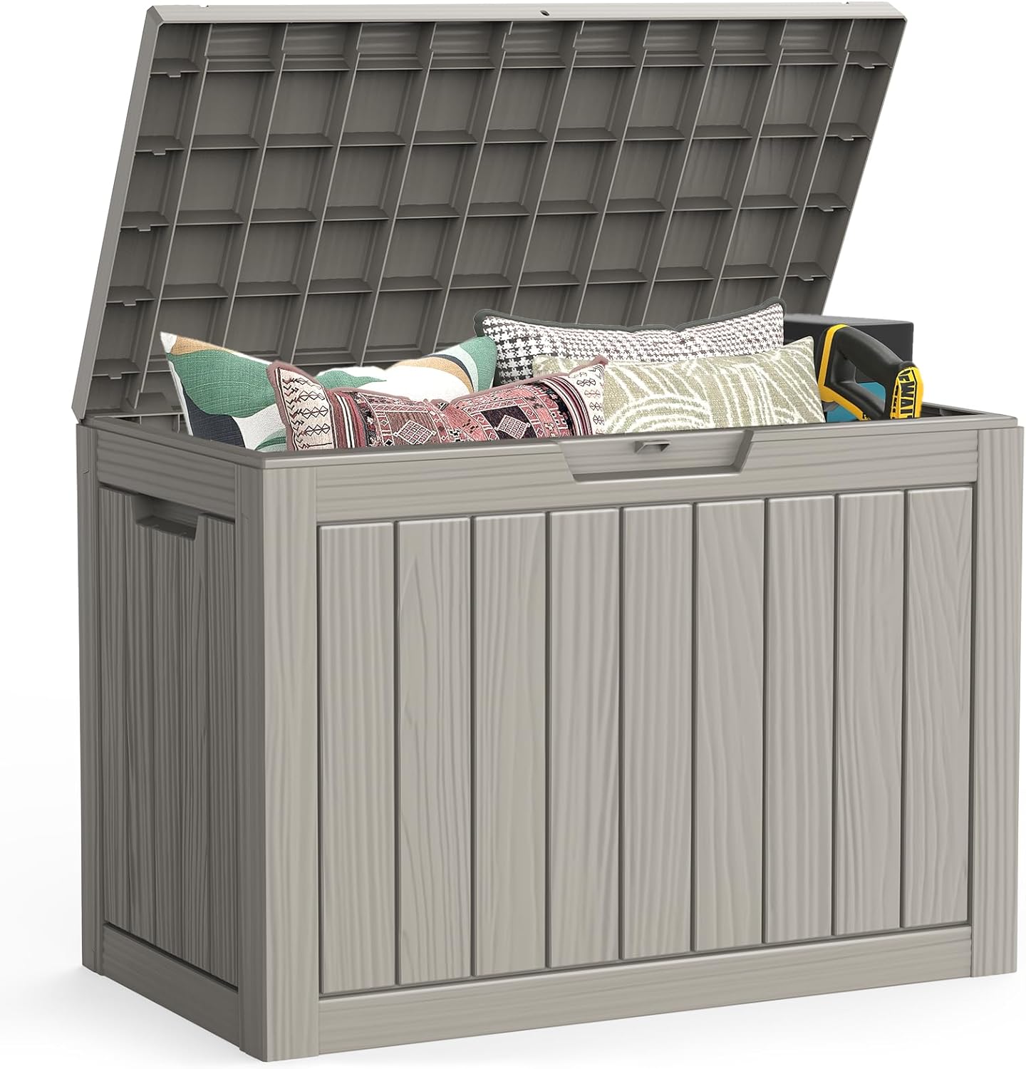 Outdoor Storage Box, 50 Gallon Waterproof Resin Deck Box, Storage Bin for Package Delivery, Patio Furniture Cushion, Garden Tools, Pool Accessories, Weatherproof and UV Resistant, Grey