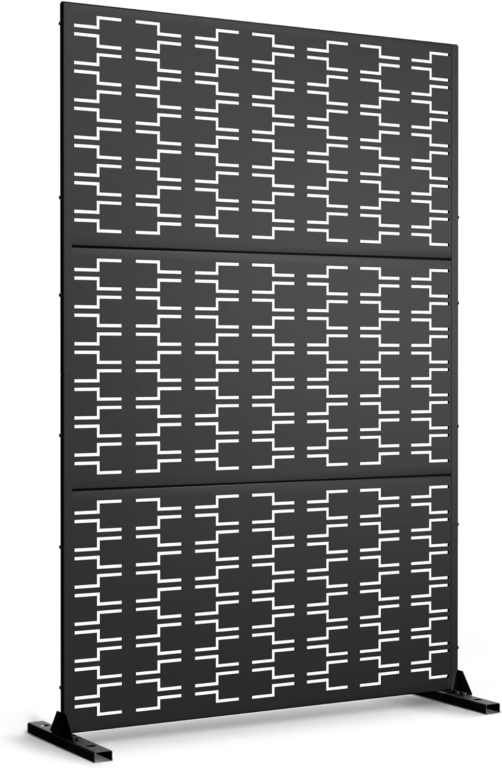 Metal Privacy Screen Outdoor 72" H×47" W, Freestanding Decorative Privacy Screen for Balcony Yard&Garden, Privacy Fence-Black&Brick