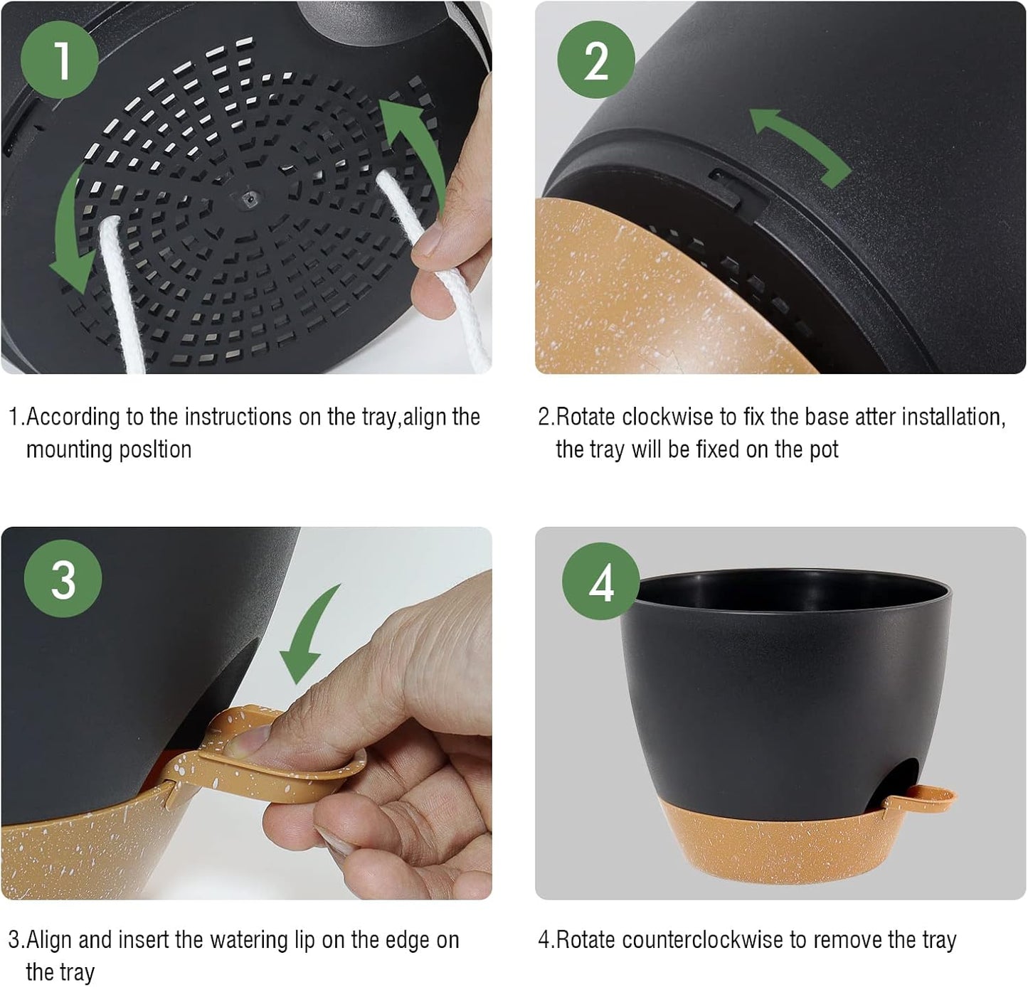 WOUSIWER 10 inch Self Watering Planters, 2 Pack Large Plastic Plant Pots with Deep Reservior and High Drainage Holes for Indoor Outdoor Plants and Flowers, Black with Terracotta