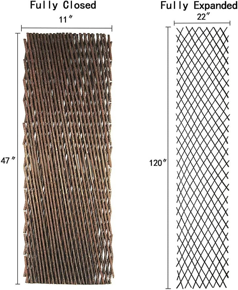Natural Lattice Willow Trellis Fence for Climbing Plants,Expandable Garden Fence Wall Panel, Outdoor Decorative Wood Fence (2 Pieces)