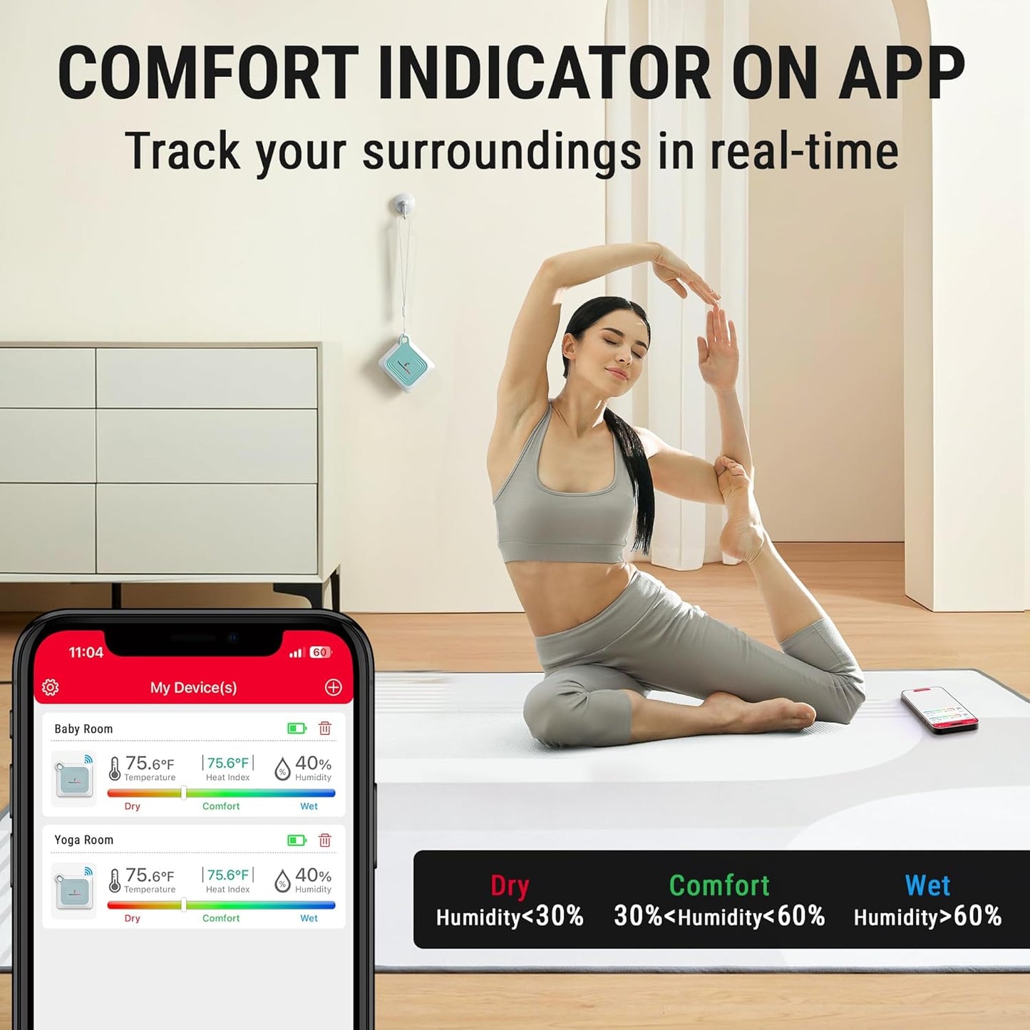 ThermoPro Bluetooth Room Indoor Thermometer, Temperature and Humidity Monitor, 260FT Remote App Control Bluetooth Temperature Sensor, 2-Year Data Storage Export for Greenhouse Room Home RV, Green