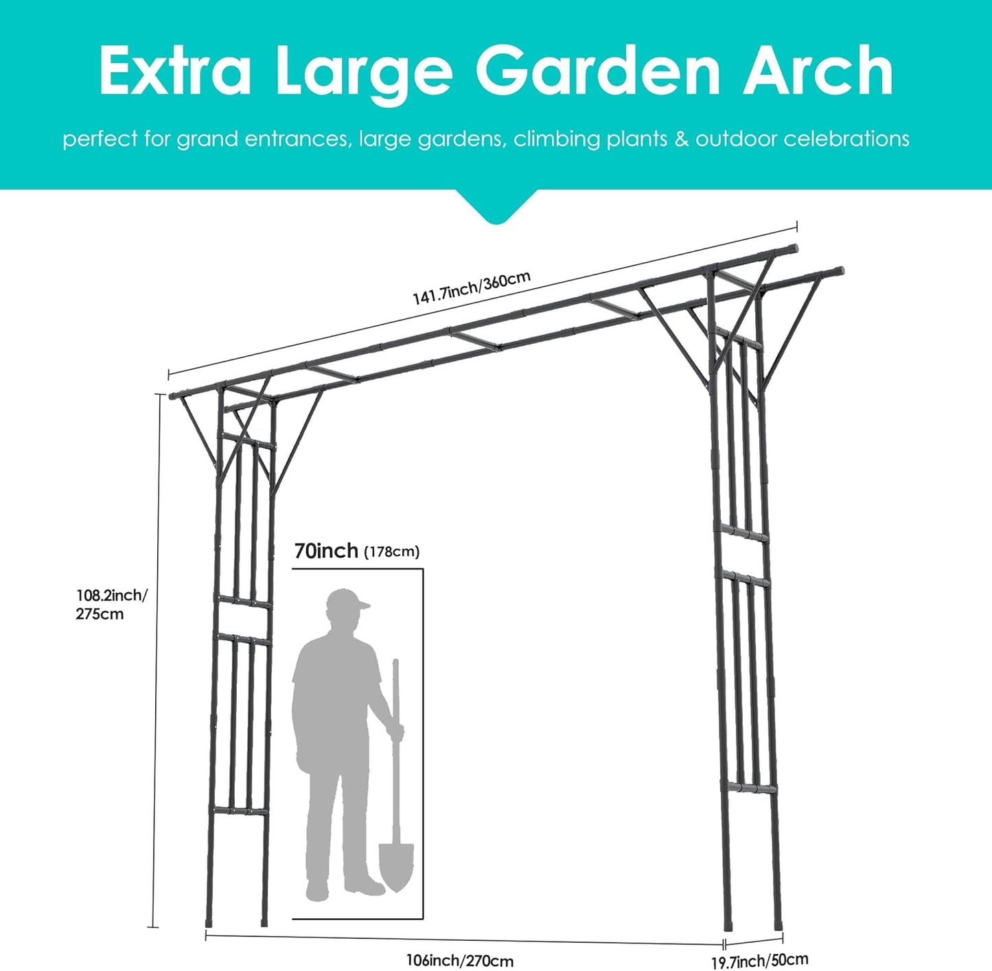 Flat Top Garden Arch Trellis 11FT x 9FT, Extra Large Garden Trellis for Climbing Plants Outdoor, 141.7in x 108in PE-Coated Metal Arbor Archway Trellis for Roses,Wisteria,Wedding,Patio Decoration Black