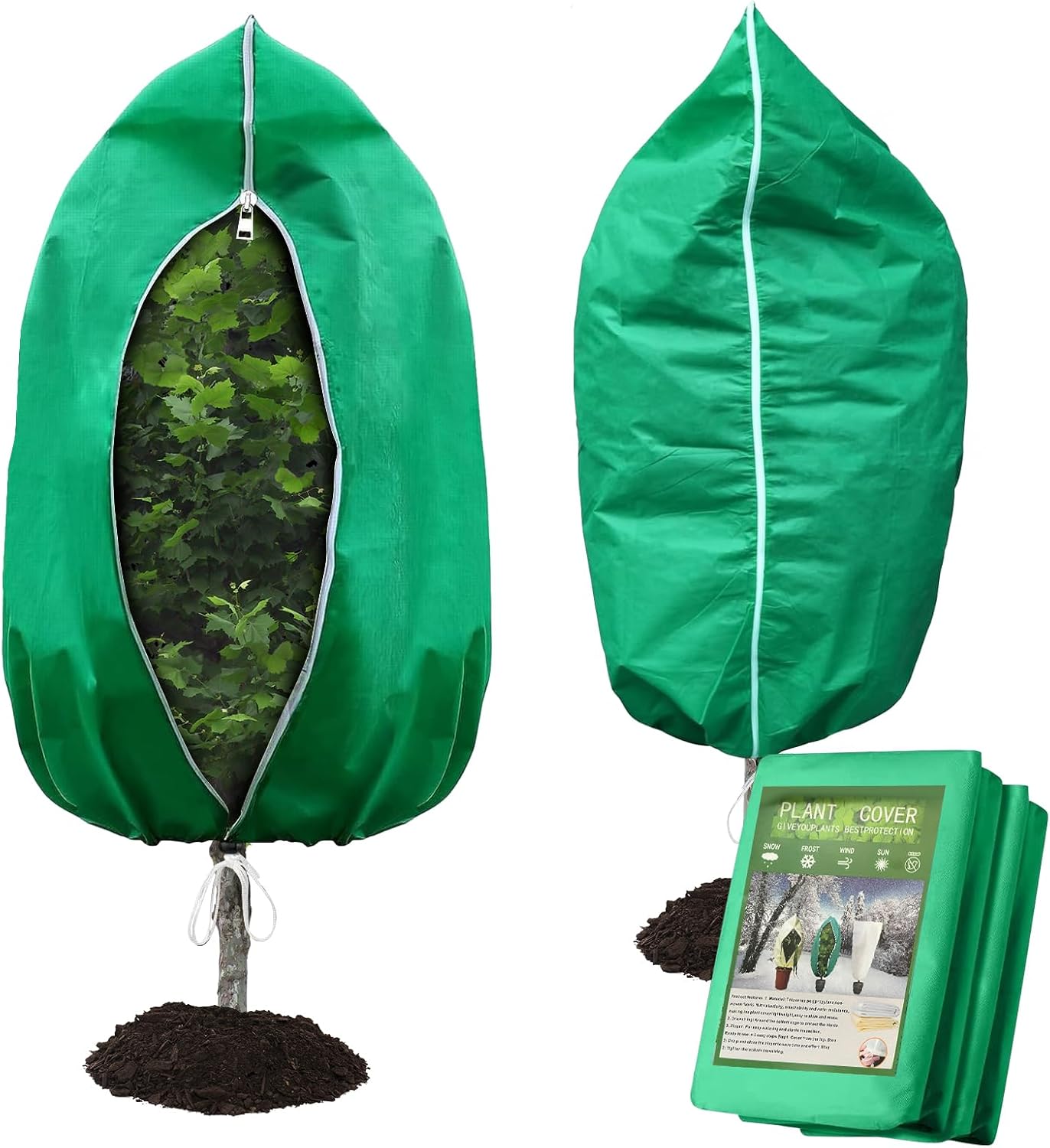 Plant Covers Freeze Protection – 2 Pack 95"x95" Extra Large Frost Blankets for Outdoor Plants, 2.8oz/yd² Heavy-Duty Tree Covers with Zipper & Drawstring – Reusable Winter Plant Freeze Cloth