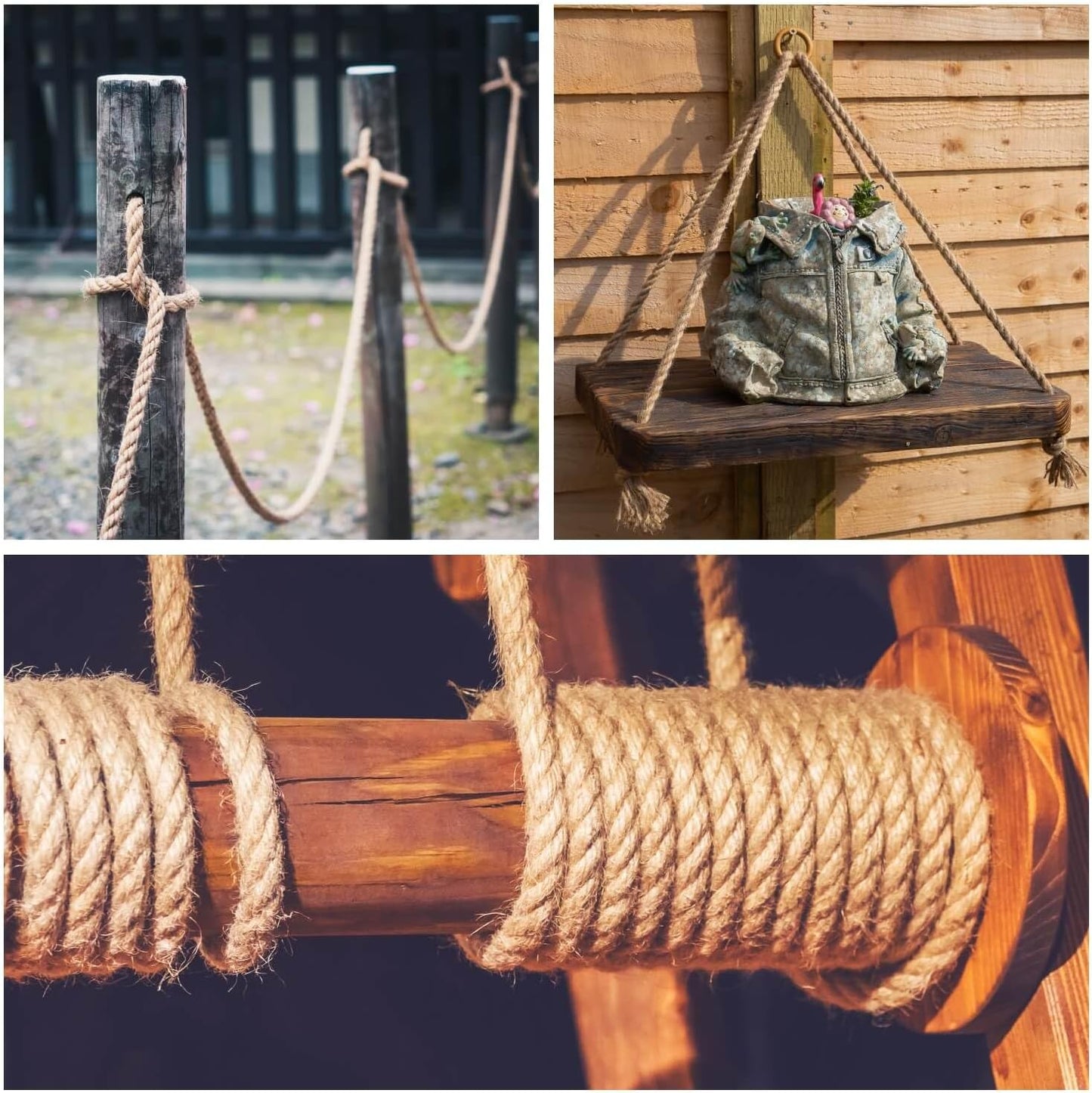 Jute Rope 16mm, 100 Feet 6.2lb Thick Garden Jute Twine String for DIY Cat Scratcher, Gardening, Bundling and Wall Hanging Craft Decorative (Brown)