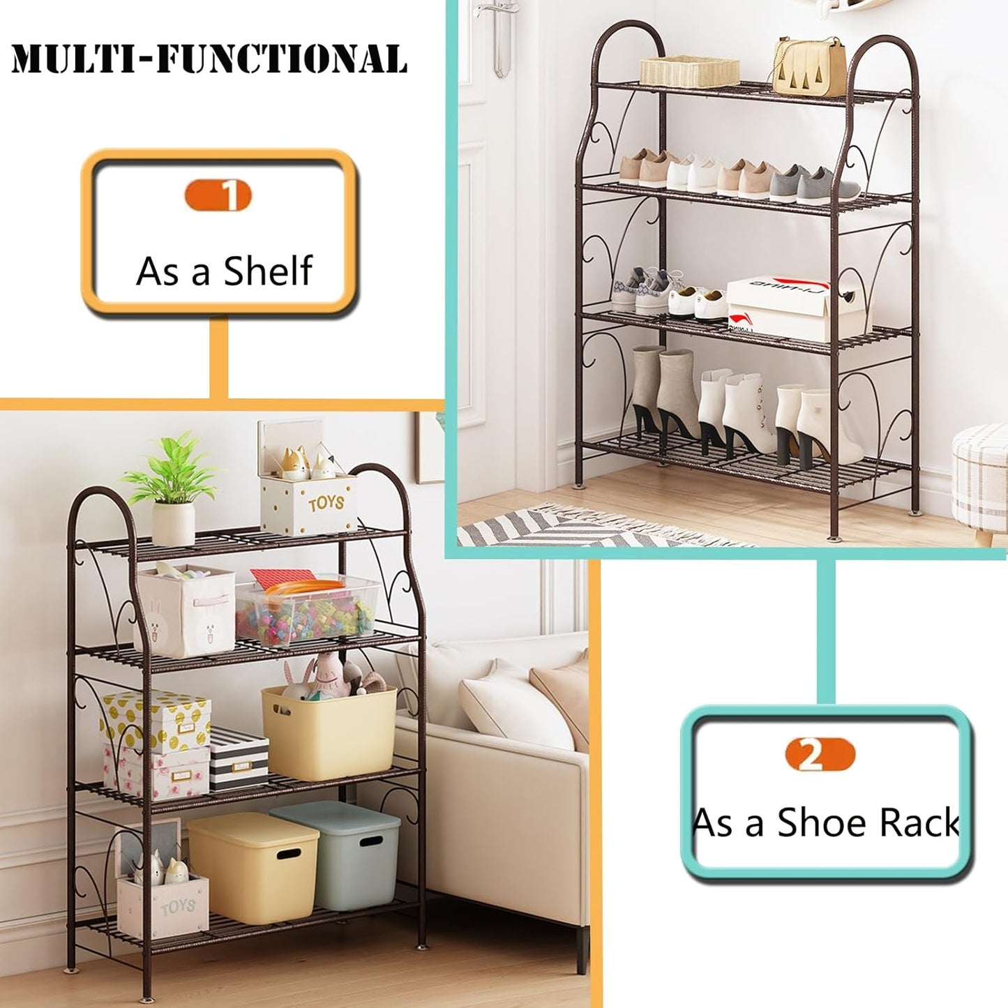 SORCEDAS Plant Stand Indoor Outdoor Plant Shelf 4 Tier Metal Corner Flower Stand Multiple Holder for Patio Garden Balcony Living Room ,Bronze