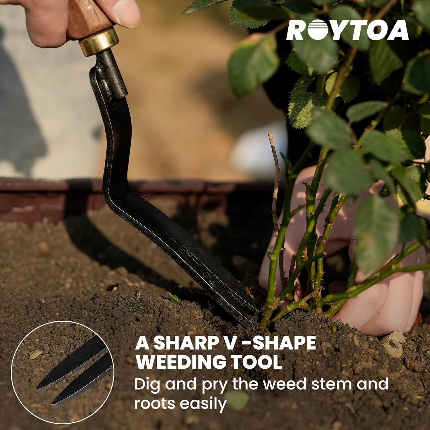 Garden Tool Set, 5PCS Gardening Tools, Stainless Steel Heavy Duty Hand Cultivator, Hoes, Shovel, Trowel and Weeder with Ergonomic Walnut Handle, Gardening Gifts for Women