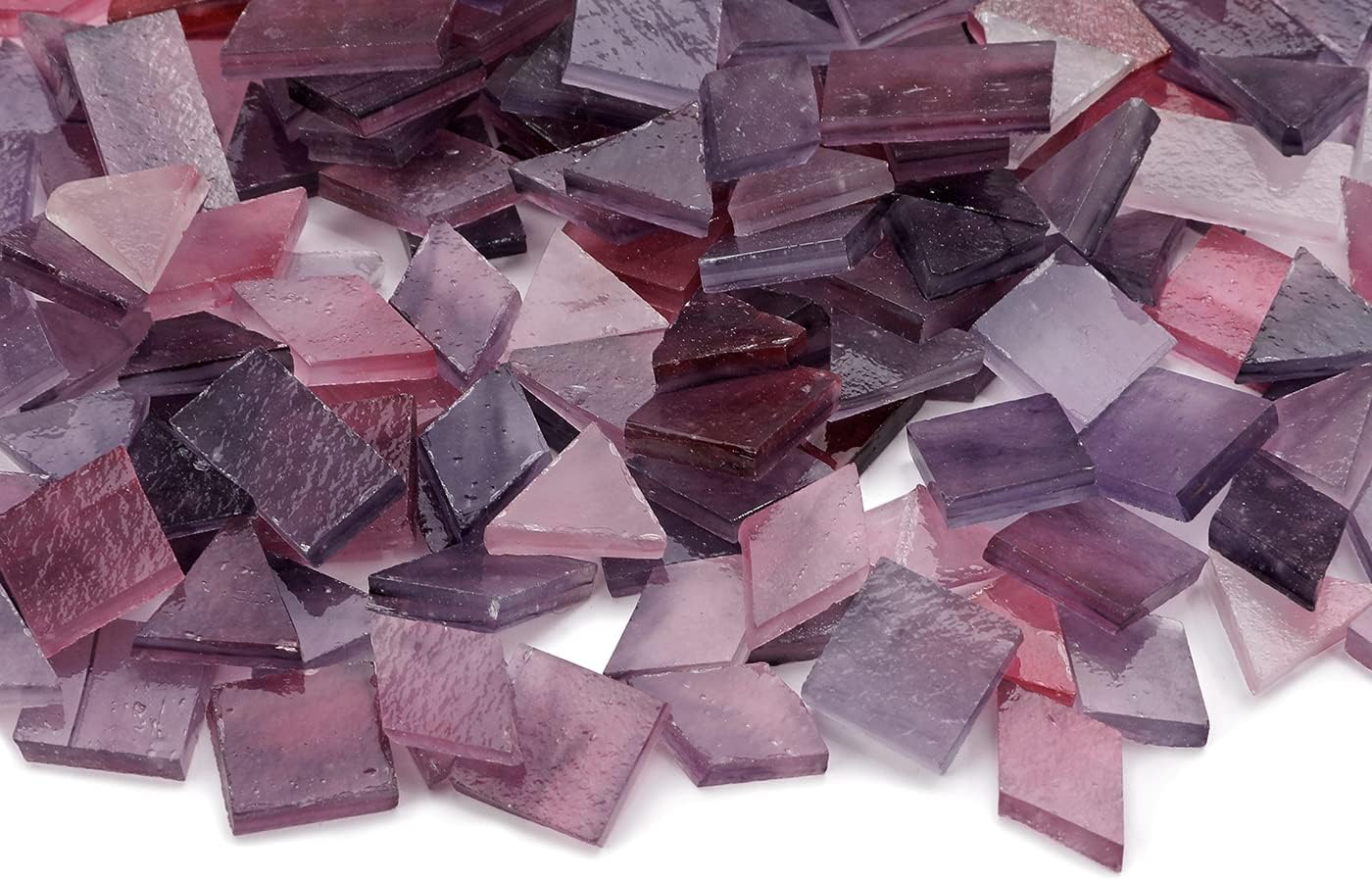 Lanyani 200 Mixed Color Glass Mosaic Tiles - 4 Shapes, Tiffany Stained Glass Pieces for Crafts, Purple