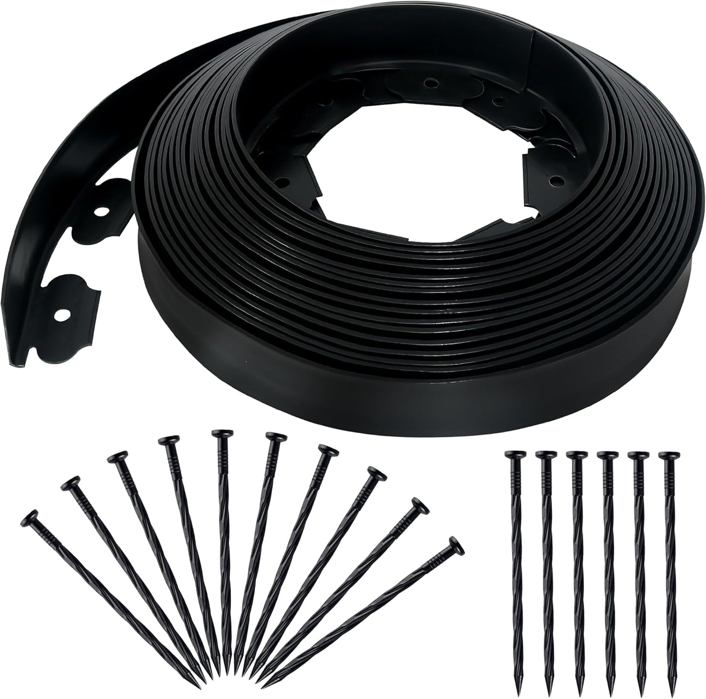 2 Inch x 50FT Landscape Edging Border with 45 Anchoring Spikes, No Dig Garden Border Edging Kit, Plastic Lawn Edging Border for Landscaping Garden Flower Beds Lawn Yard Paver Pathway, Black