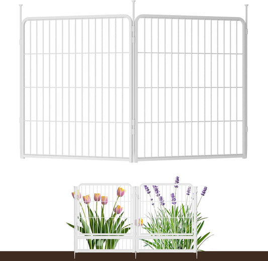 Doorless Garden Fence 32 in(H) x 4.5 ft(L) 2 Panels, Heavy Duty Metal Animal Barrier Fence, No Dig Fence for Dogs, Rabbit Fence for Garden, White
