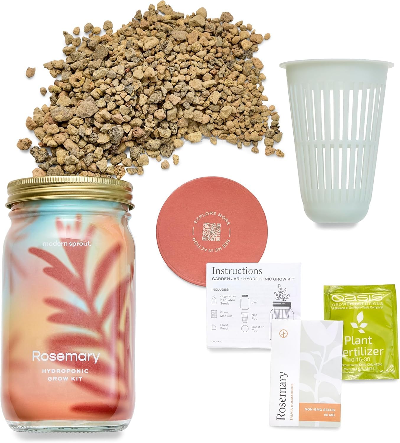 Modern Sprout Mason Garden Jar - Self-Watering Hydroponics Growing System Kit with Organic Herb Seeds - Jar Planter for Indoor Herb Garden - Seed Starter Kit - Home Decor & Gifting - Lavender+Rosemary