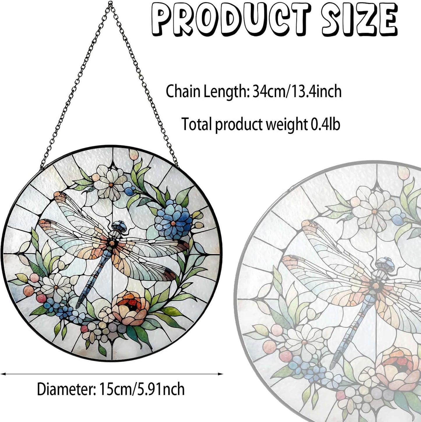 Dragonfly Sun Catcher Dragonfly Gifts for Women Stained Glass Window Hanging Sun Catchers Indoor Window Wall Decor Handmade SunCatcher Decoration for Garden Home Housewarming Gifts（6 * 6 inch）