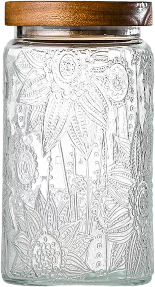 32oz Vintage Glass Jars With Lids, Airtight Food Storage Containers, Kitchen Canisters For Sugar, Coffee, Tea, Spice, Flour, Candy Cookie, Pasta, Cereal, Cute Decorative Jars