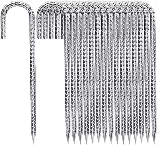 J-Hook-Rebar-Stakes-12-Inch-16-Pack, Ground Stakes Heavy Duty for High Winds Galvanized Anti-Rust Metal Stakes for Ground Heavy Duty Ground Anchors for Garden Dog Fence Chicken Coop Water Pipe