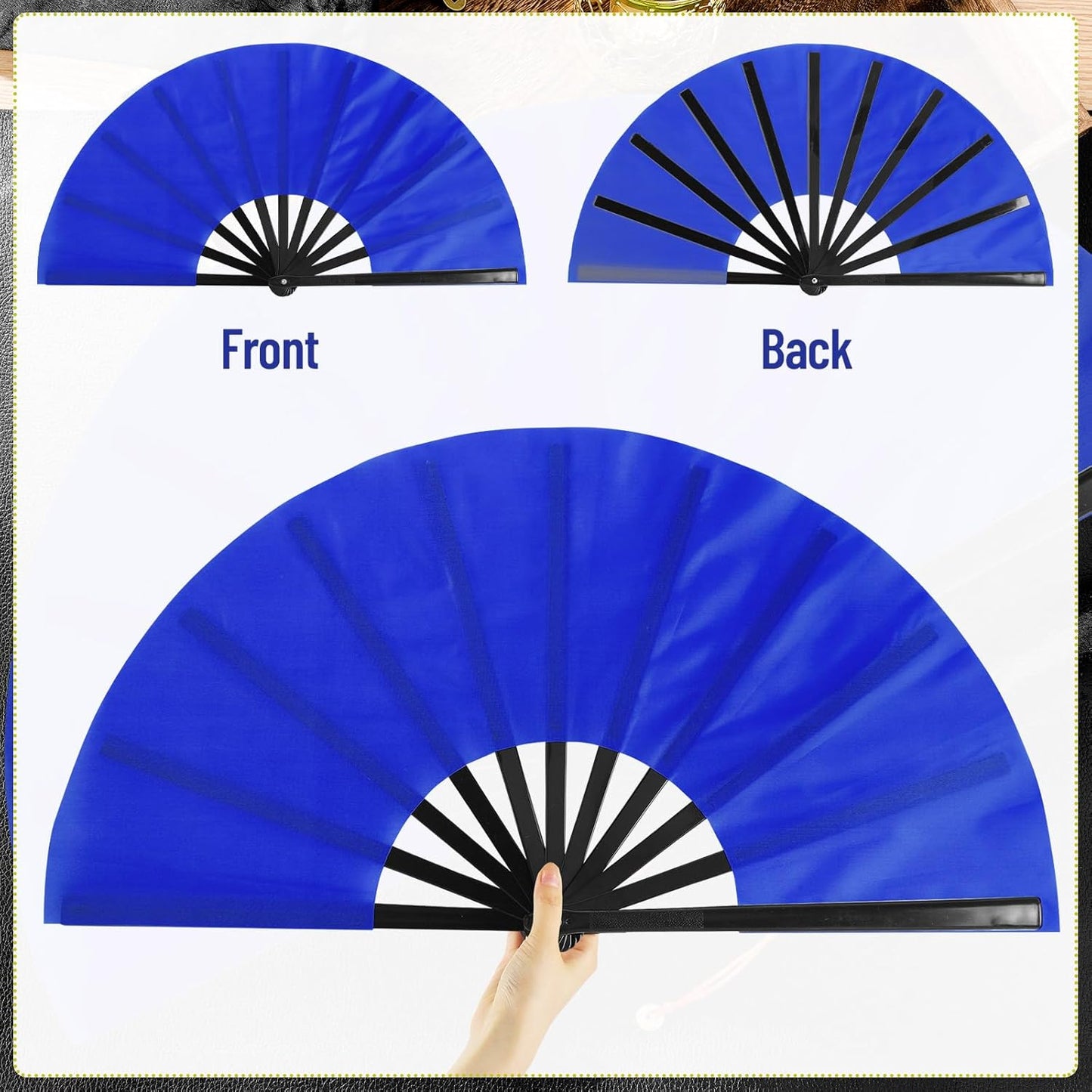Maitys 2 Packs Large Clap Fans for Line Dancing Large Chinese Folding Hand Fans for Men and Women, Festival, Tai Ji, Kungfu, Martial Art, Gifts (Red and Blue)