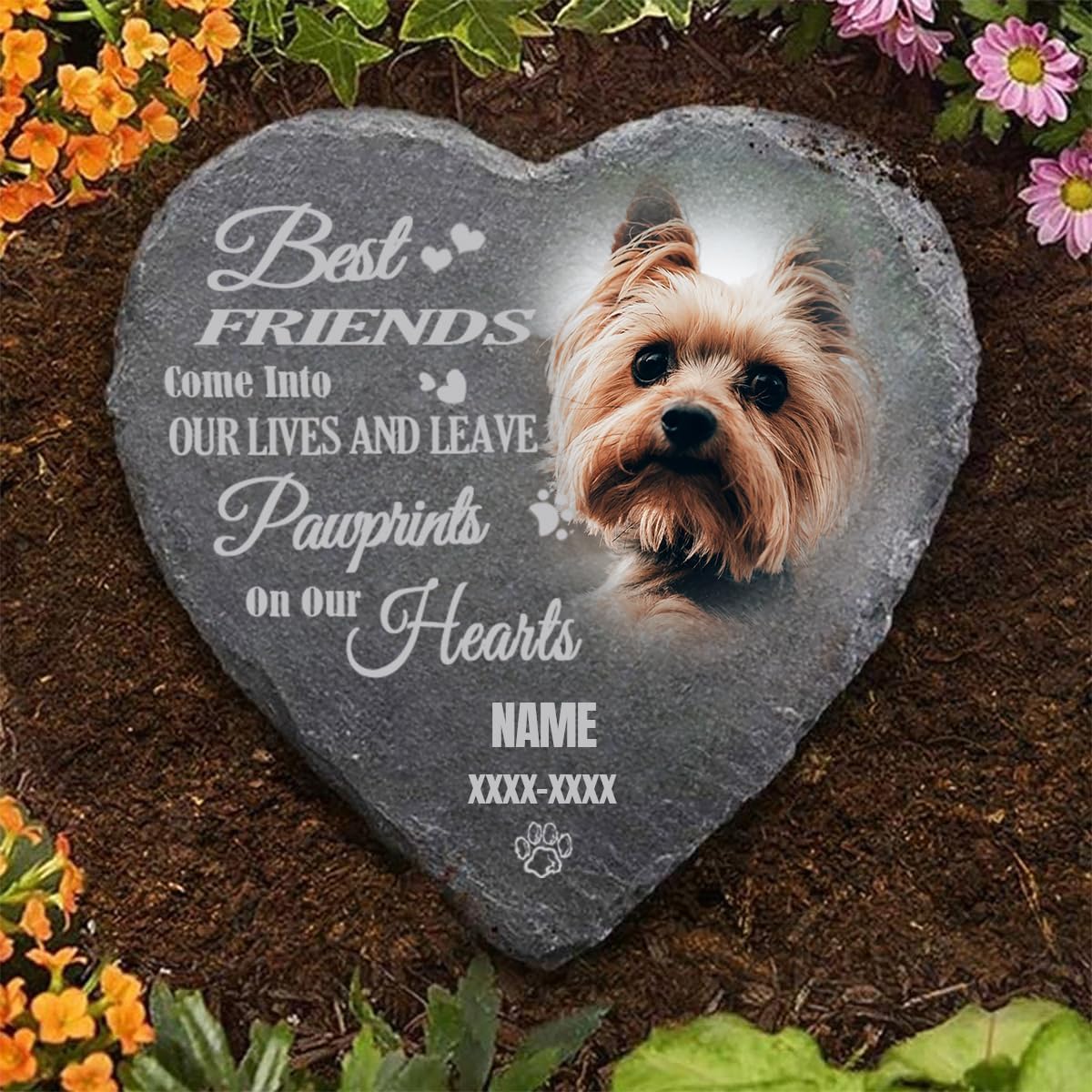 Custom Image Garden Stones Personalize with 10 Templates Name Date, Desgin Heart Shaped Memorial Stones Cemetery Stones 6x6 for Loss of Lover,Memorial Gifts and Special Day Gifts
