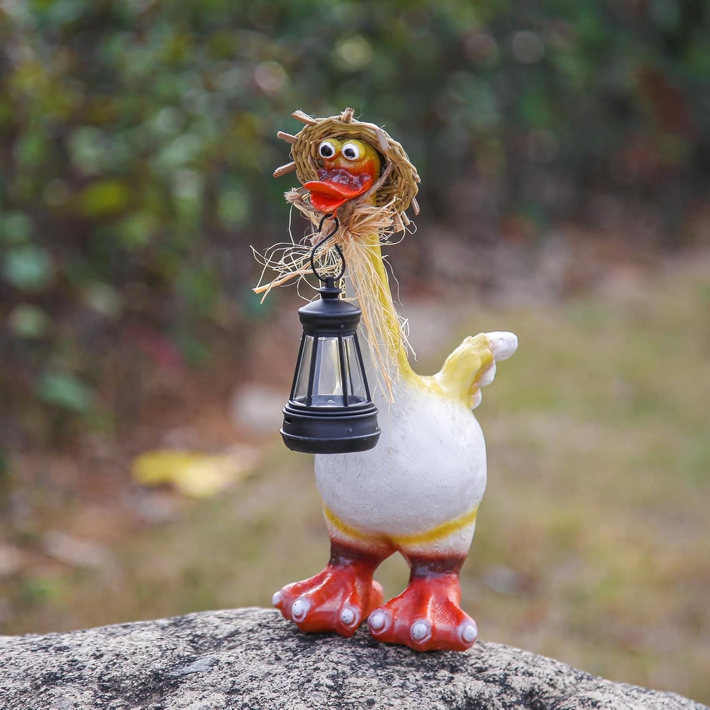 Solar Lamp Garden Duck Figurine - Charming Outdoor Statue Solar Lamp, Whimsical Straw Hat Design