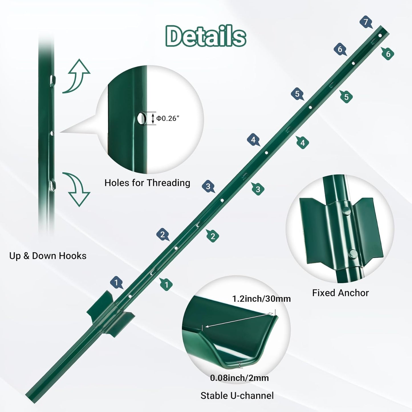 Fence Posts 4 Ft - 16 Pack, Heavy Duty Metal Fence Post, No Dig U Post for Farm, Garden, Orchard and Outdoor Wire Fencing(Green)