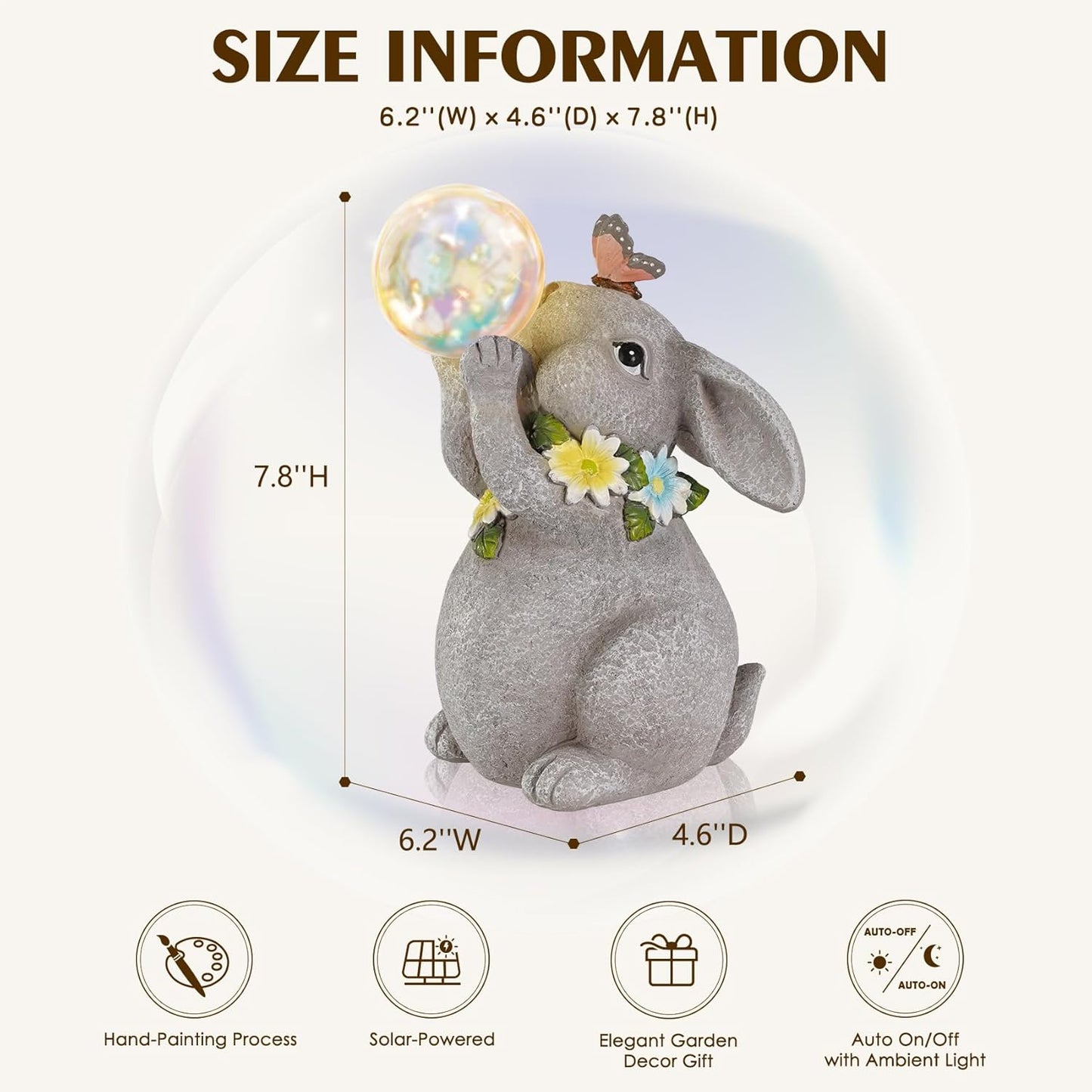 MININOVA Solar Garden Decor Lights Rabbit Statue with Bubble Ball Waterproof Decorations Cute Bunny Figurine for Outside Spring Yard Housewarming Mother Gifts for Women