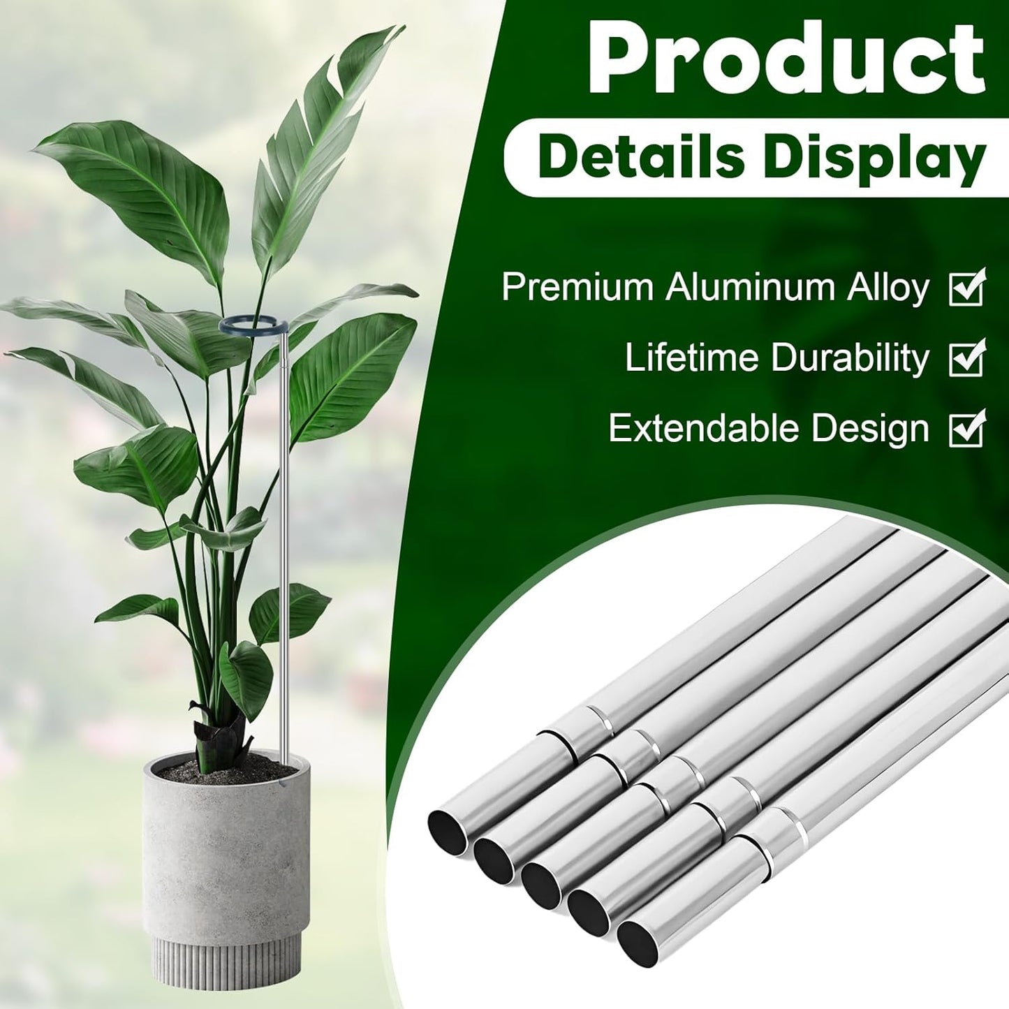 Extendable Monstera Plant Support Stakes, Made of Aluminum Alloy, Tomato Stakes Length Adjust from 17.3" to 32.2", Suitable for Indoor Outdoor Potted Amaryllis Vegetables Comes with 10 Ties-3Pack