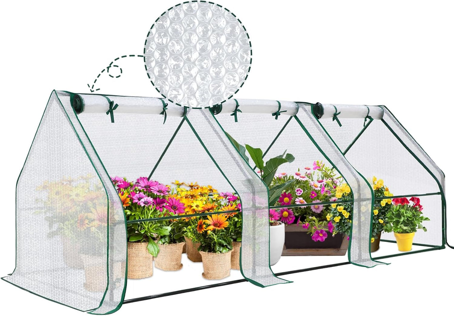 EAGLE PEAK Tunnel Greenhouse Garden Green House with Roll-Up Zipper Doors, Portable 96"x36"x36", Bubble Film Cover, White
