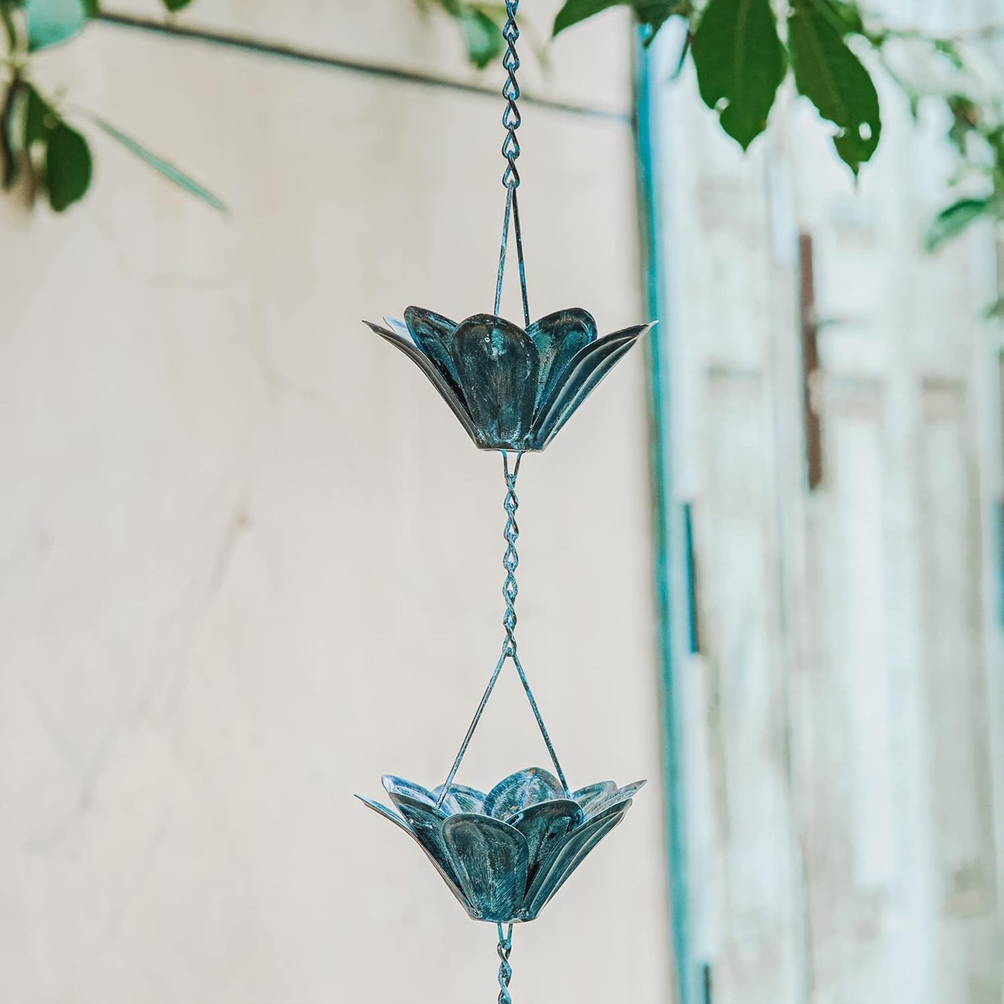 8.5 FT (102 Inch) Decorative Rain Chain for Gutters - Handcrafted Iron Flower Cup Design, Outdoor Water Drainage Solution for House Eaves, Garden, Patio & Home Decor