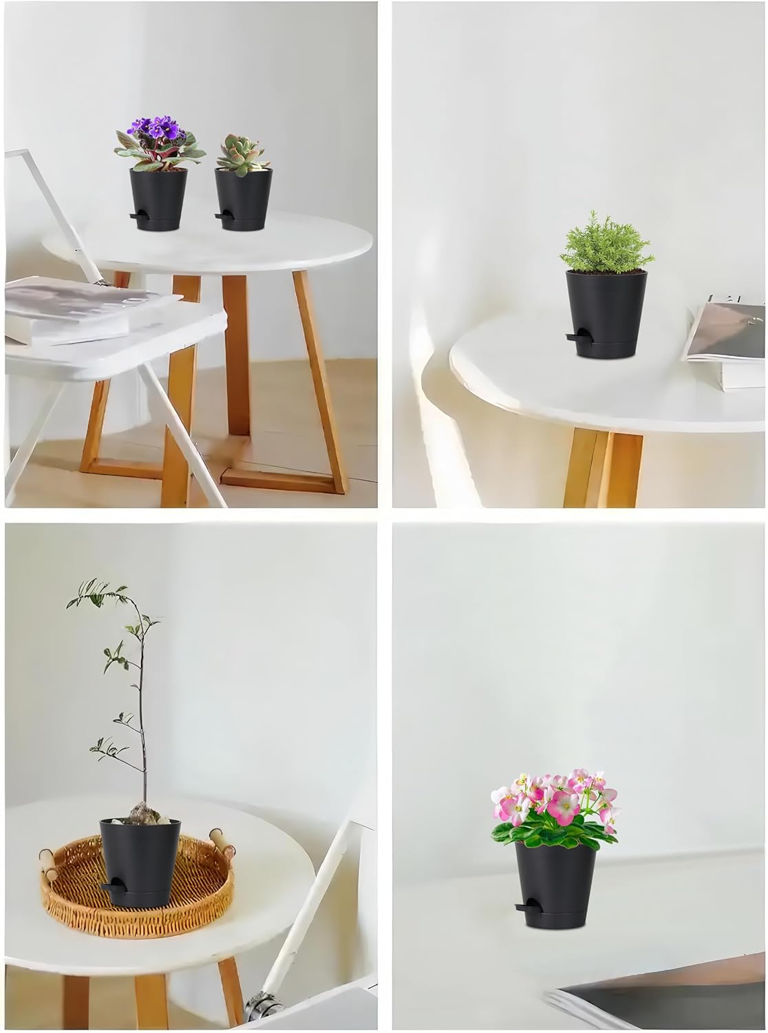 5 Pack 5 inch Self-Watering Pots, African Violets Planter with Drainage Holes and Reservoir, Black Plastic Planter for Indoor Outdoor Plants Flowers and Houseplants Black, 5 inch 5 pcs