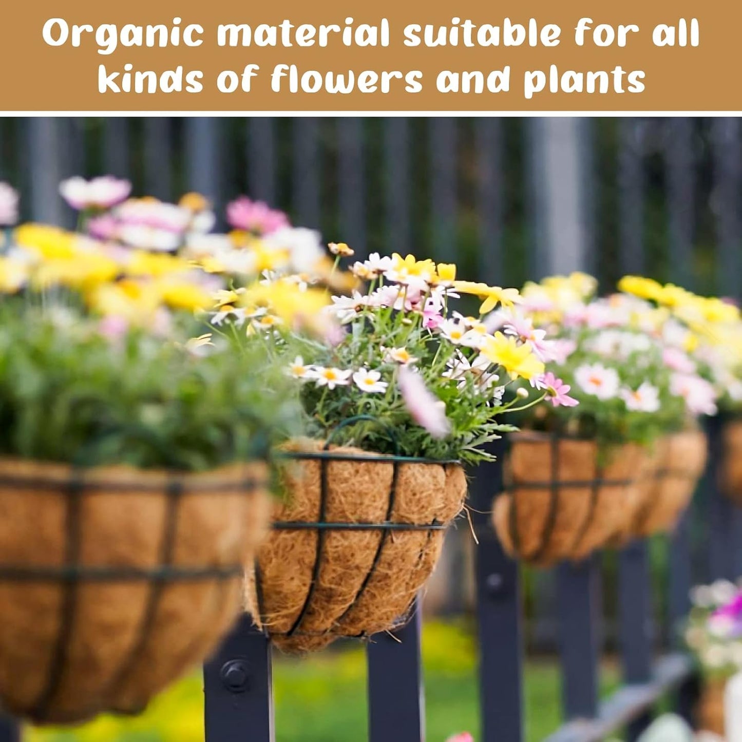 Legigo 3 Pack 18 Inch Hanging Basket Coco Liners Replacement, 100% Natural Round Coconut Coco Fiber Planter Basket Liners for Hanging Basket Flowers/Vegetables