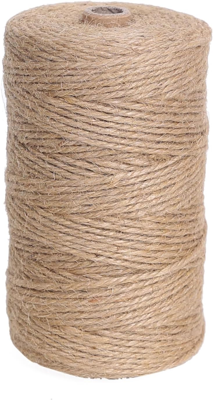 Natural Jute Twine 656ft 3mm,3Ply Twisted Thick Twine Rope Strong Jute String Roll for Crafts Gift Wrapping Gardening Home Decor Bundling Cat Scratching Post