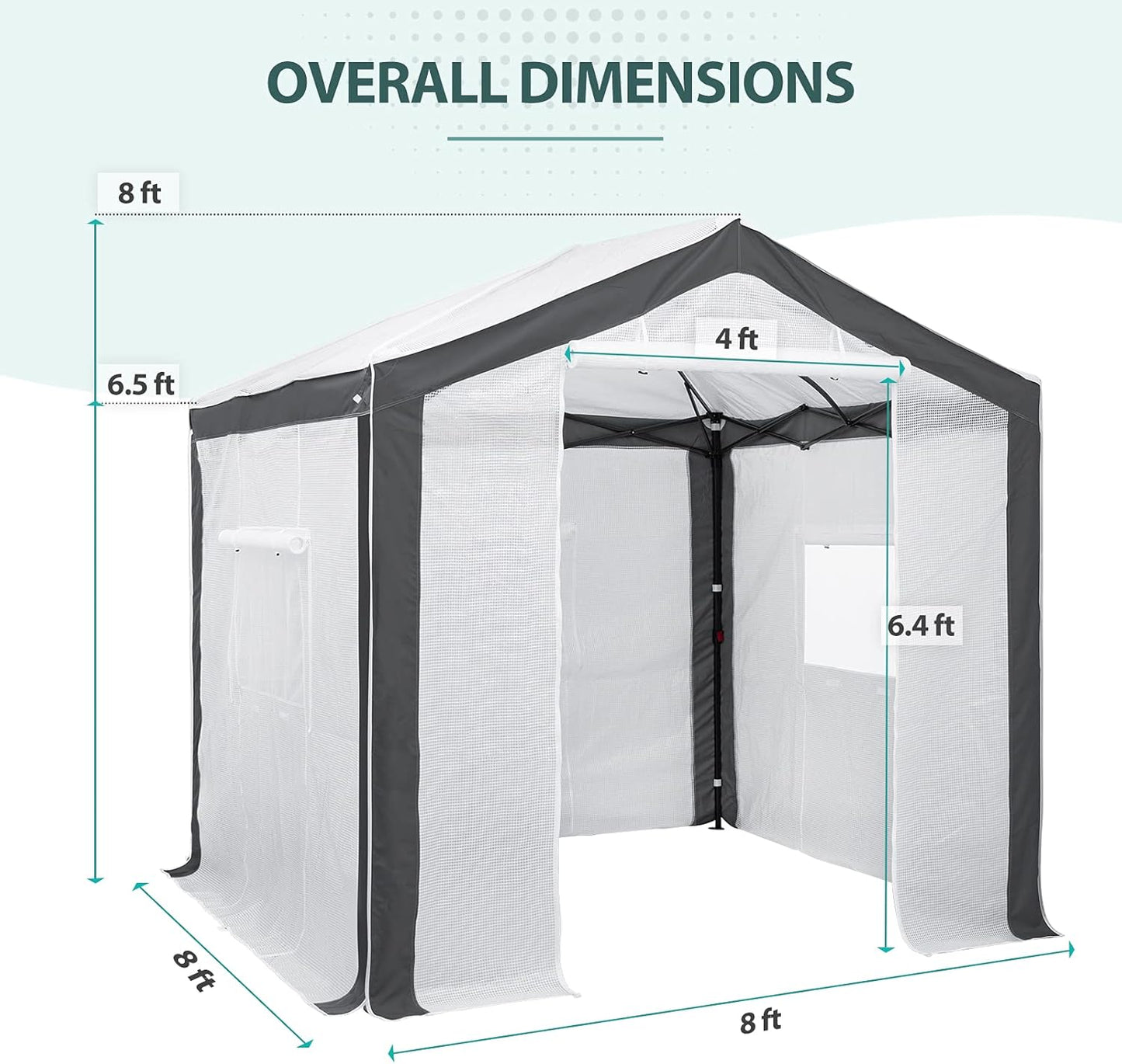 EAGLE PEAK 8x8 Portable Walk in Greenhouse with Polyester Reinforced Corners, Heavy Duty Instant Pop Up Indoor Outdoor Green House, Front Roll Up Zipper Entry Door and Mesh Windows, Gray/White