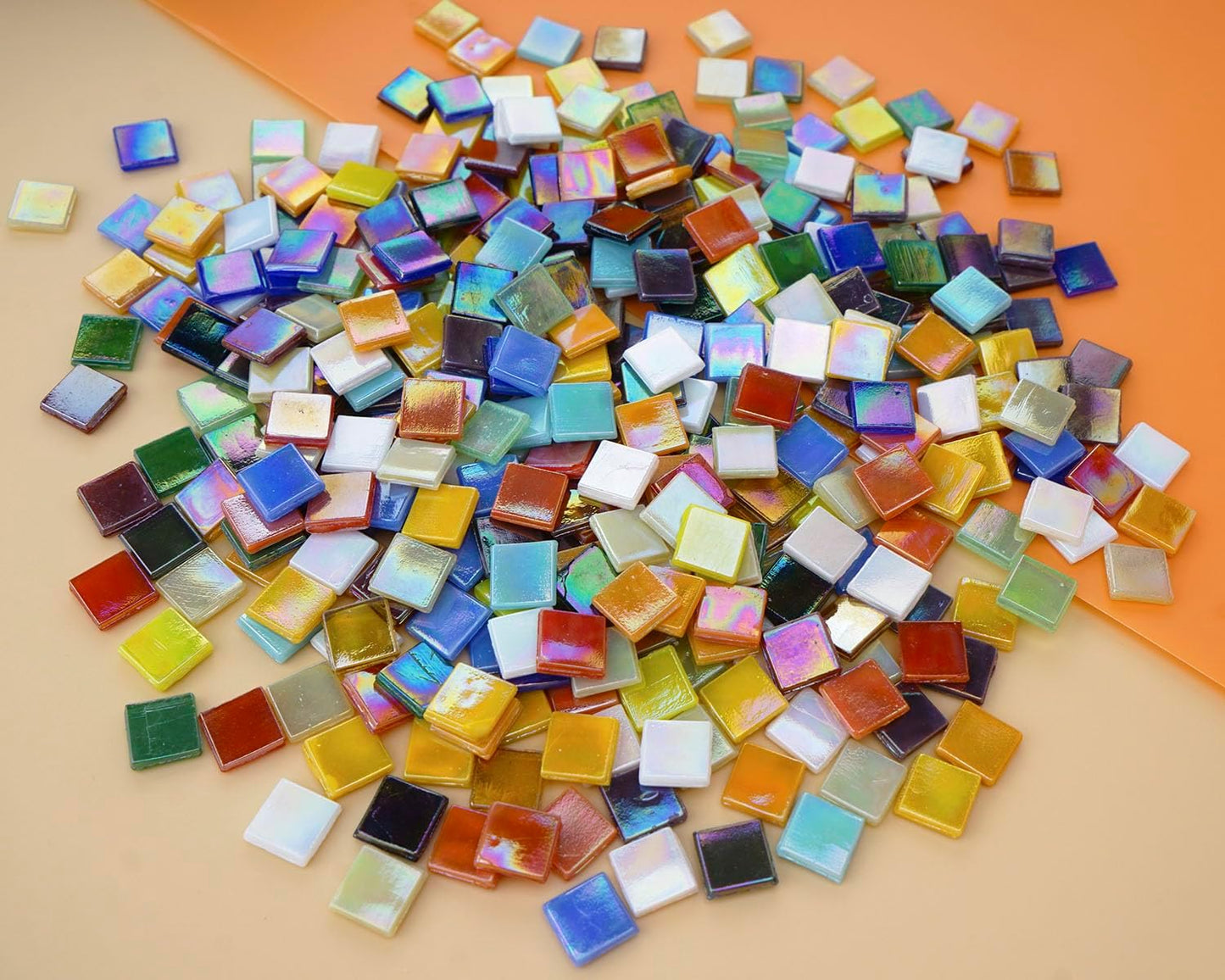 Lanyani 1.2Pounds/300 Pieces Iridescent Glass Mosaic Tiles Bulk for Crafts, Variety Vibrant 5/8 Inch Square Mosaic Tiles Pieces Supplies for DIY Home Garden for Adults and Kids