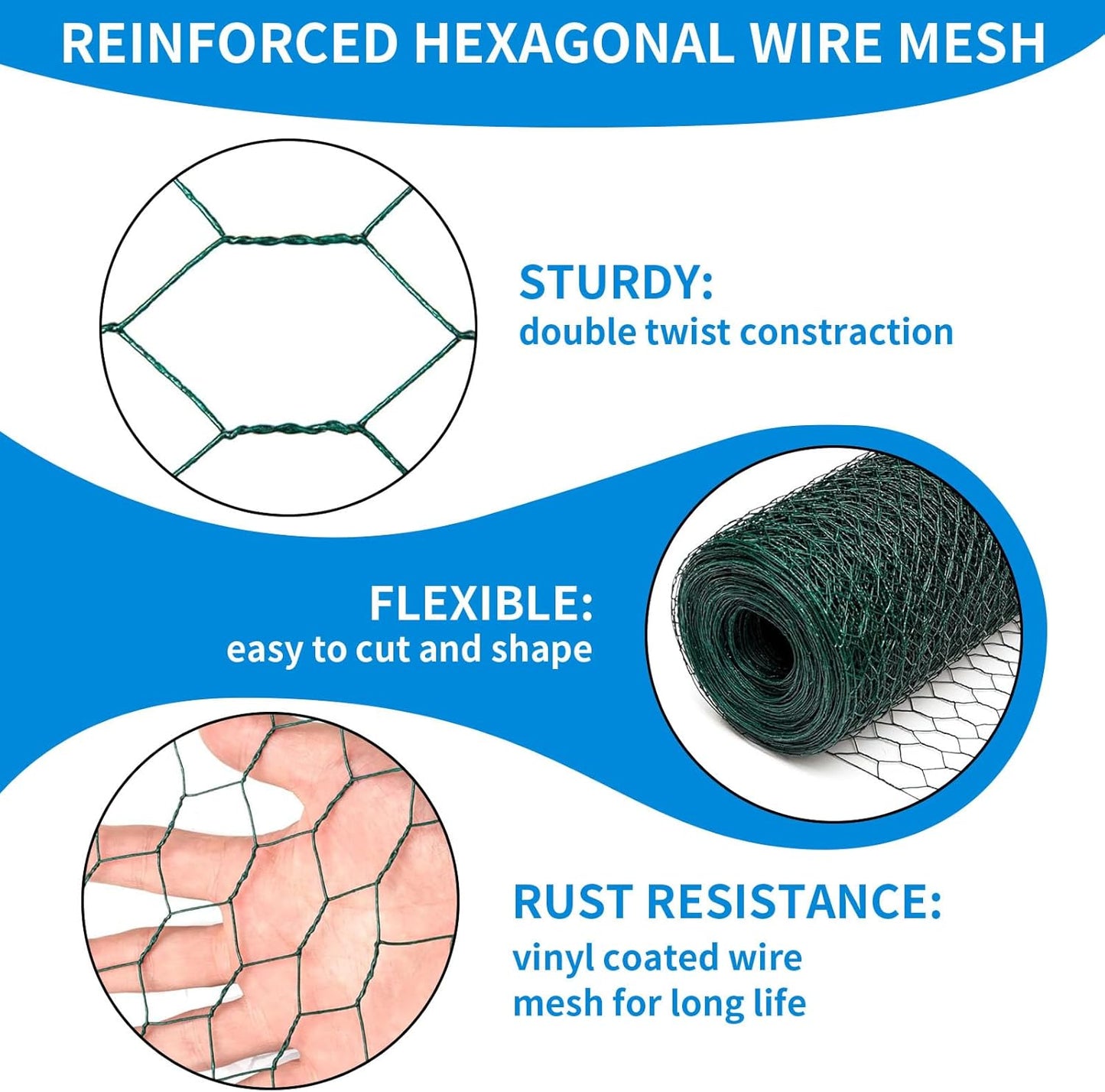 60'' x 150' Green Chicken Wire Fencing, 1 inch Chicken Wire and 20 Gauge Poultry Netting, Garden Mesh Fence Roll for Floral Arrangements/Crafts/Farm/Livestock/Pet Protection