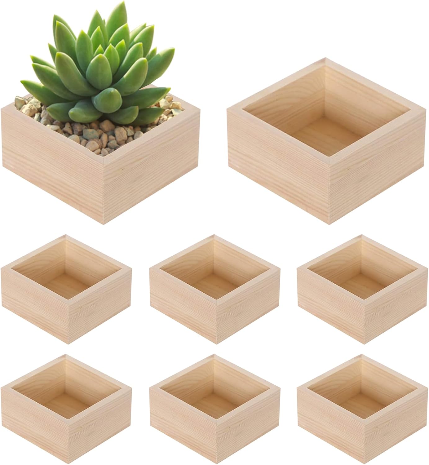8 Pack Unfinished Wooden Box, 6 x 6 Inch Square Rustic Small Wooden Boxes for Crafts Organizer Container Box for DIY Craft Collectibles, Succulent Plant Pot, Drawer, Home Desktop Decor