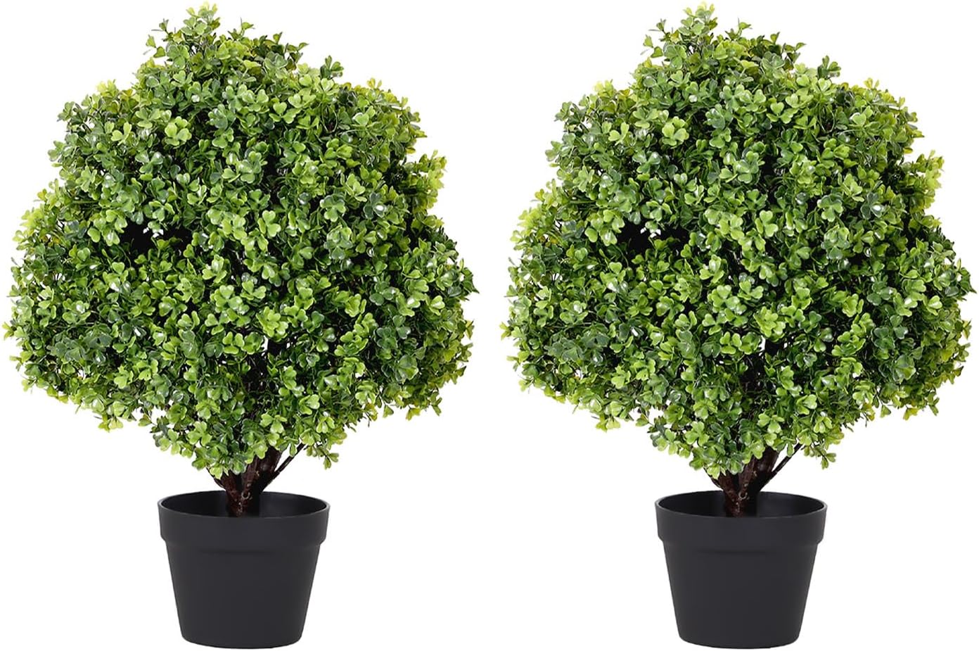 THE BLOOM TIMES 2ft Faux Boxwood Plants Outdoor Set of 2, Topiary Balls Artificial Outside Trees, 24" UV Resistant Fake Greenery Bushes & Shrubs for Front Porch Planter