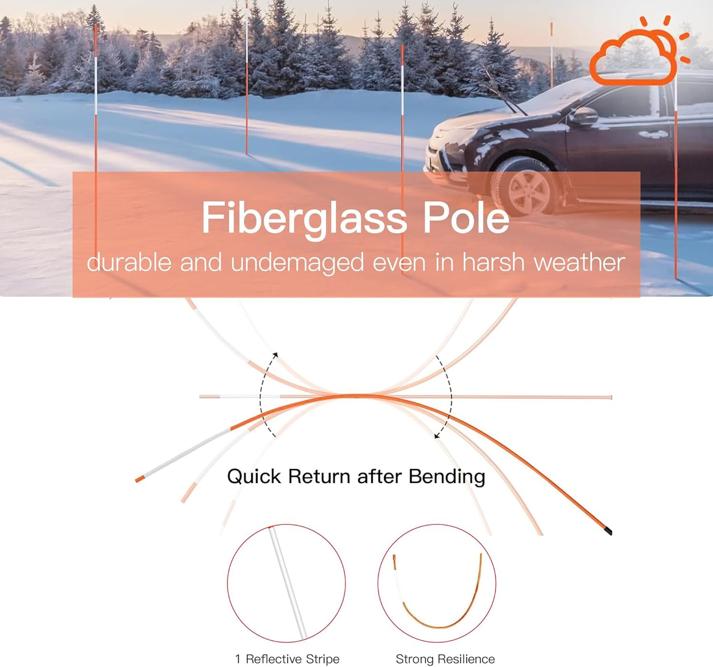 Driveway Markers 4 Feet 30pcs, 5/16 in Dia Snow Stakes with Reflective Tape, Highly Visible for Parking, Walkways, Snow Markers, 48 inch Dia Orange Fiberglass Driveway Reflectors with Steel Drill Bit