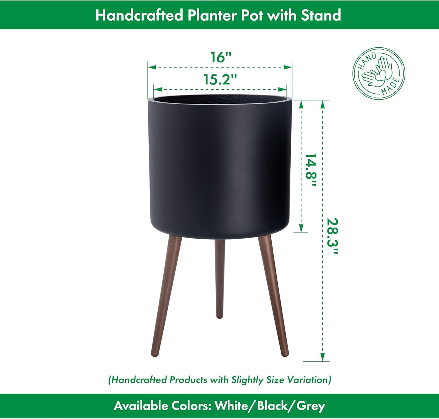 D'vine Dev 16 Inch Planter Pot with Stand, Mid-Century Tall Plant Pot with Legs for Indoor Plants, XX-Large, Black, 88-O-E-2